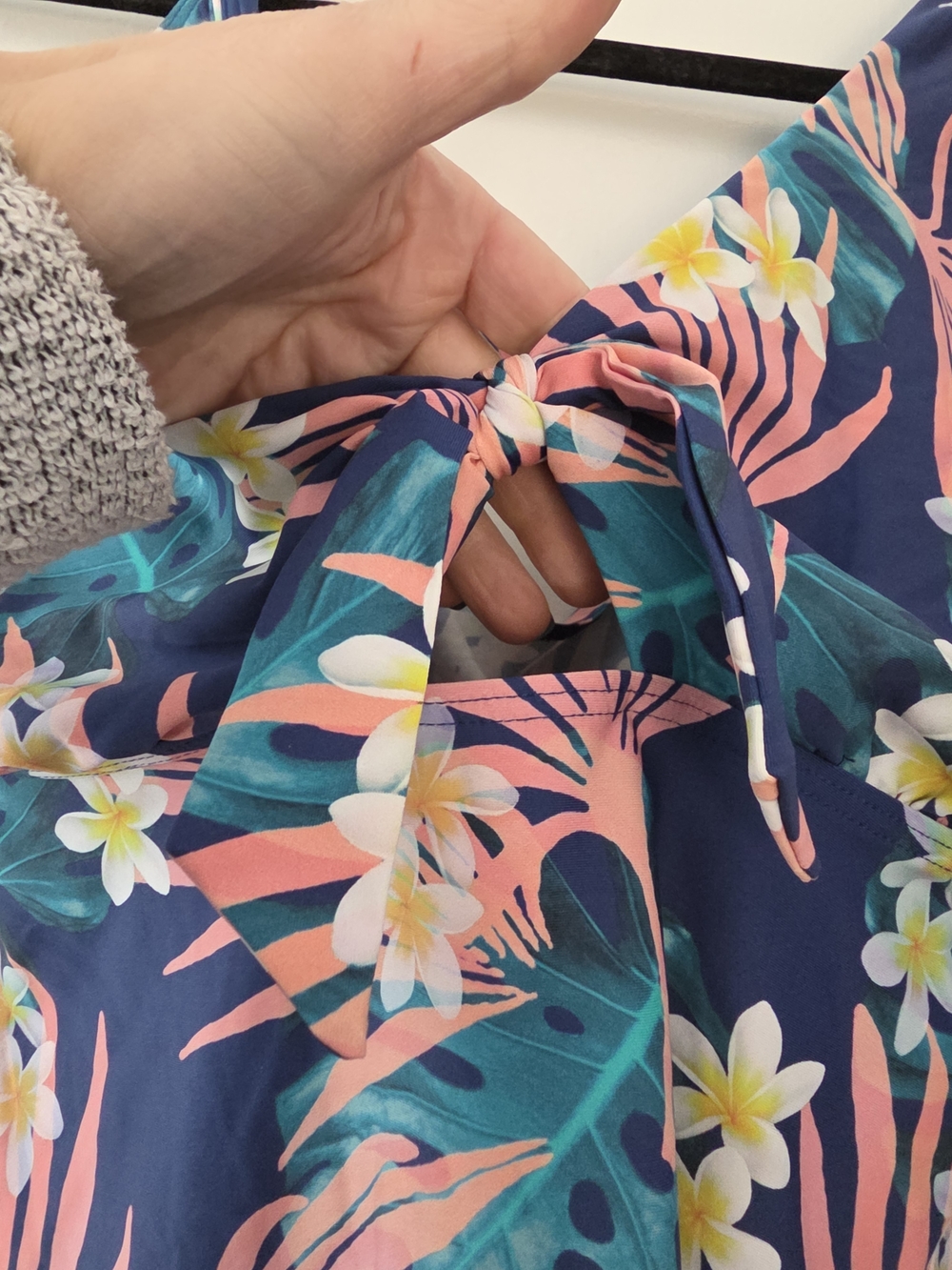 Navy Tropical Floral Tankini with Front Tie - Picture 2 of 5